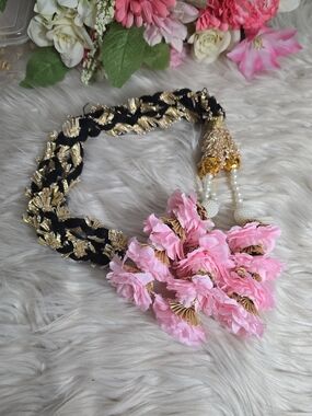 Handmade Black & Pink Floral Latkan Paranda Hair Accessory
